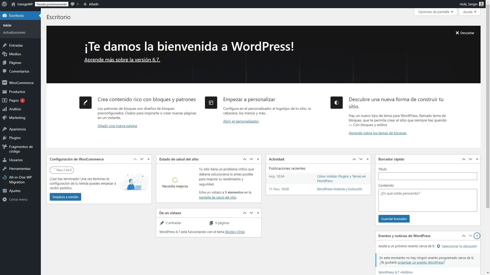 Escritorio de WordPress